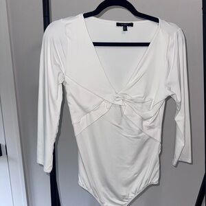 White Twist-Front Long Sleeve Bodysuit - Studio F